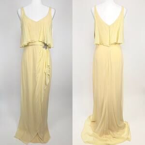 NWT Badgley Mischka Collection Yellow Silk Maxi Dress Size 8